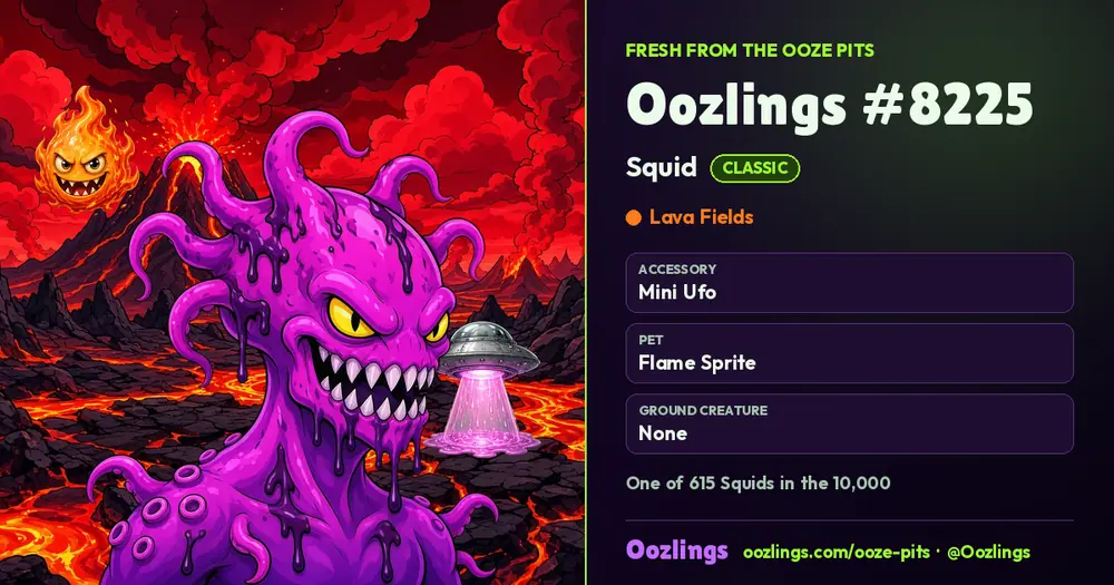 Oozlings #8225, a Classic Squid in Lava Fields