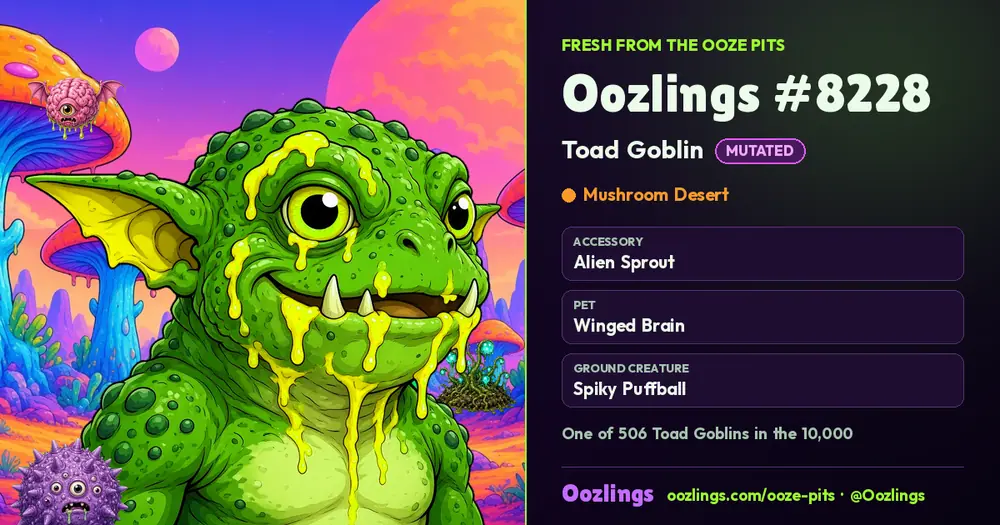 Oozlings #8228, a Mutated Toad Goblin in Mushroom Desert