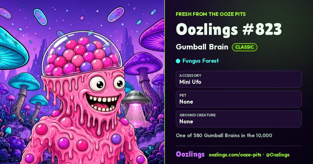 Oozlings #823, a Classic Gumball Brain in Fungus Forest