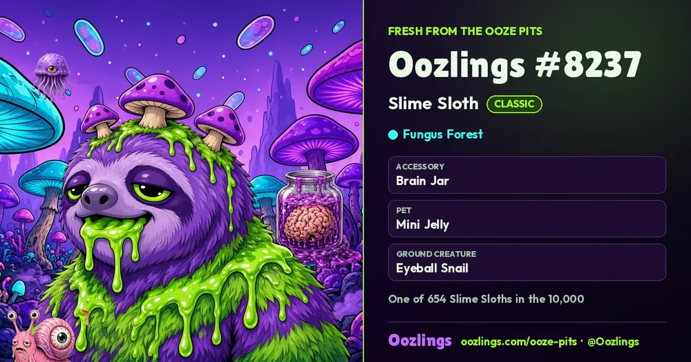 Oozlings #8237, a Classic Slime Sloth in Fungus Forest