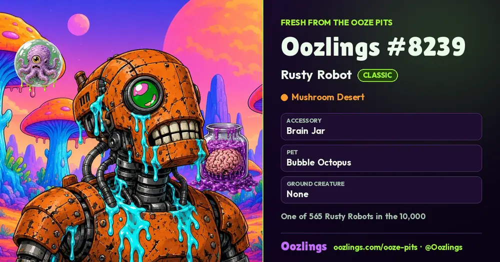 Oozlings #8239, a Classic Rusty Robot in Mushroom Desert