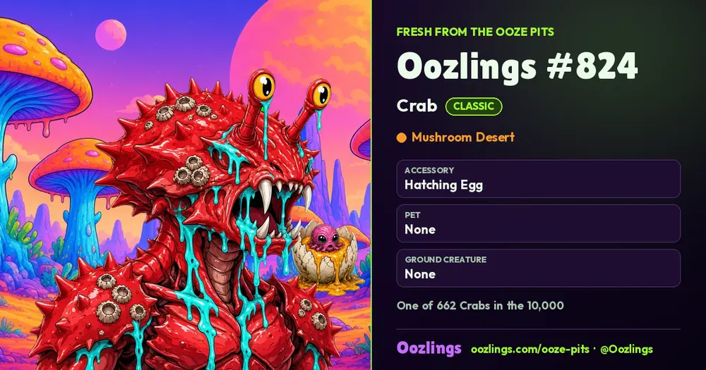 Oozlings #824, a Classic Crab in Mushroom Desert