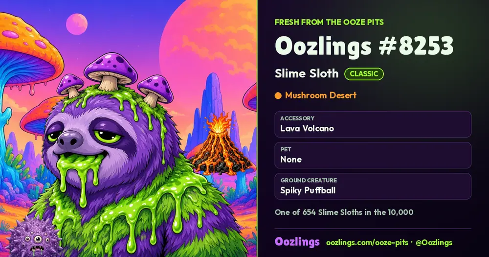 Oozlings #8253, a Classic Slime Sloth in Mushroom Desert