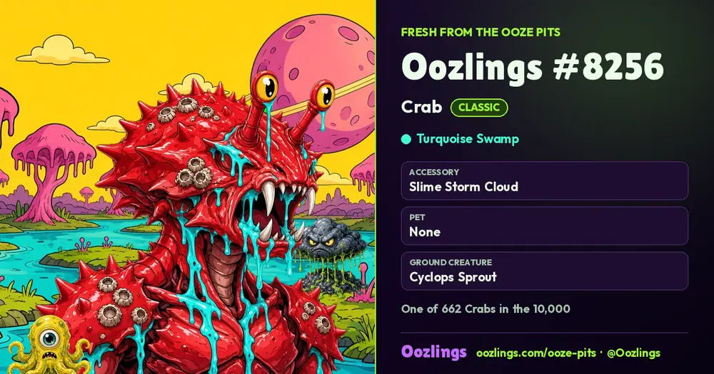 Oozlings #8256, a Classic Crab in Turquoise Swamp