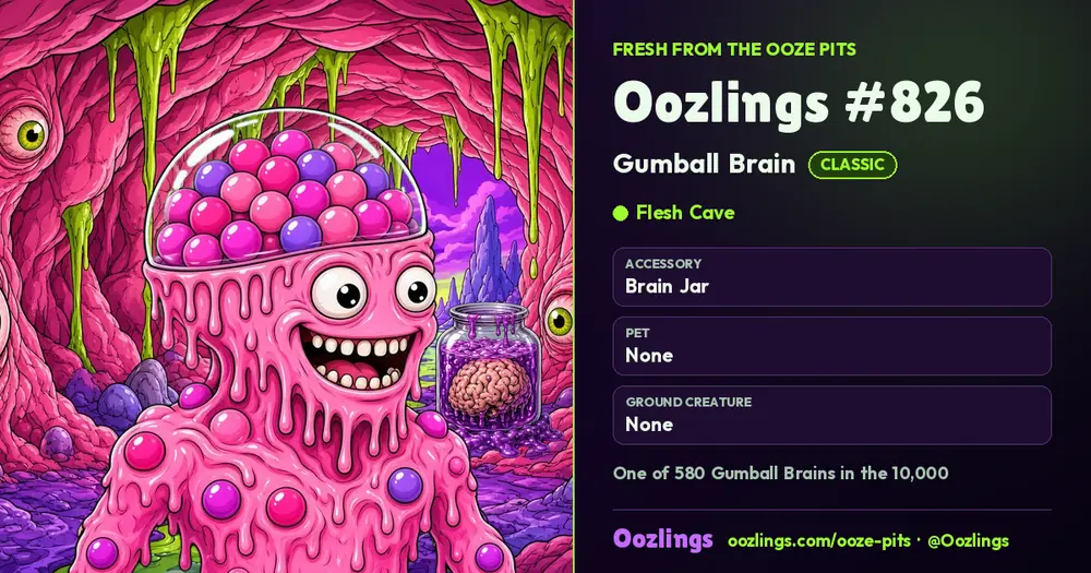 Oozlings #826, a Classic Gumball Brain in Flesh Cave