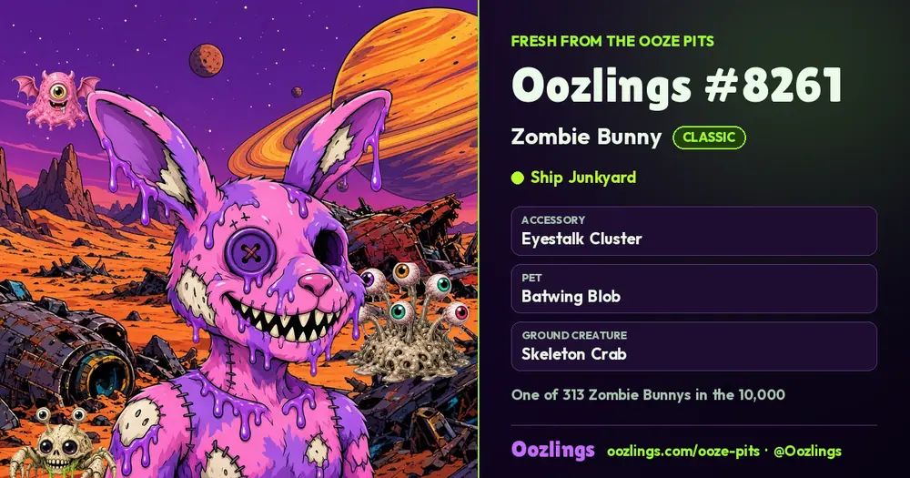 Oozlings #8261, a Classic Zombie Bunny in Ship Junkyard