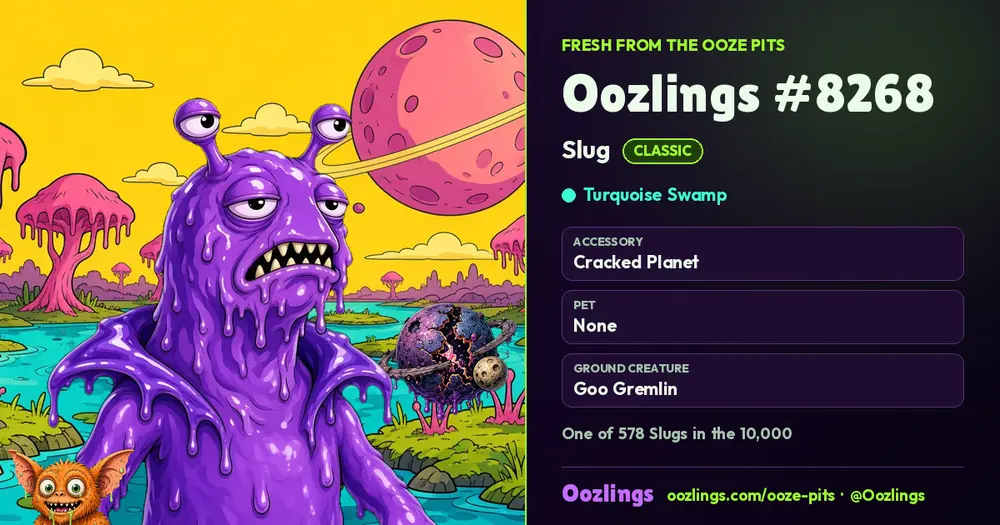 Oozlings #8268, a Classic Slug in Turquoise Swamp
