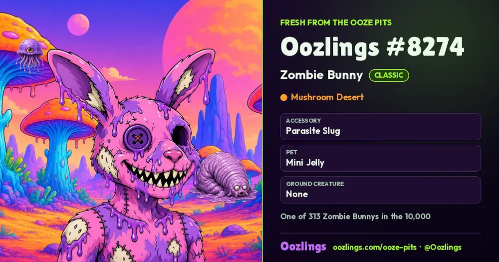 Oozlings #8274, a Classic Zombie Bunny in Mushroom Desert