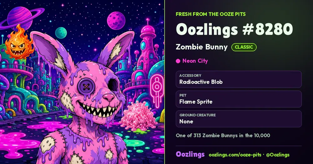Oozlings #8280, a Classic Zombie Bunny in Neon City