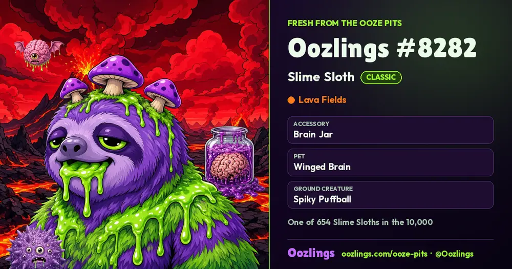 Oozlings #8282, a Classic Slime Sloth in Lava Fields