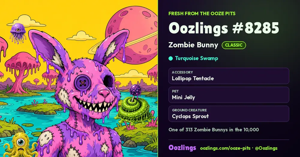 Oozlings #8285, a Classic Zombie Bunny in Turquoise Swamp
