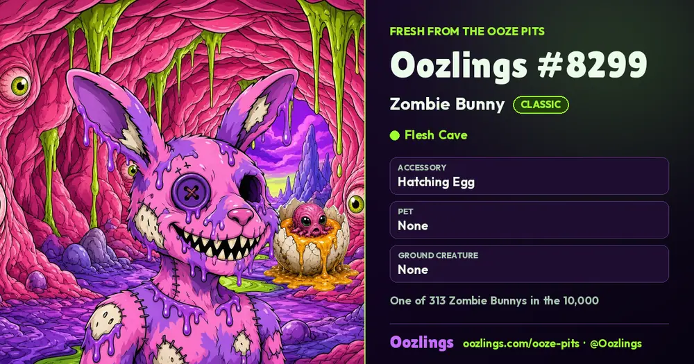 Oozlings #8299, a Classic Zombie Bunny in Flesh Cave