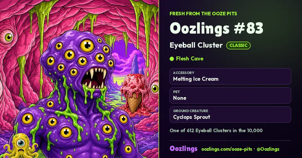 Oozlings #83, a Classic Eyeball Cluster in Flesh Cave