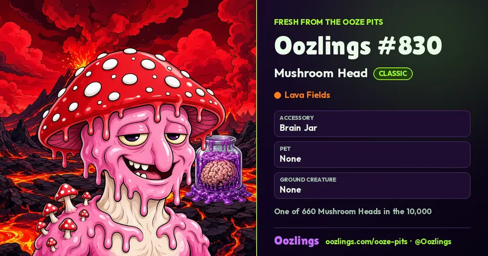 Oozlings #830, a Classic Mushroom Head in Lava Fields