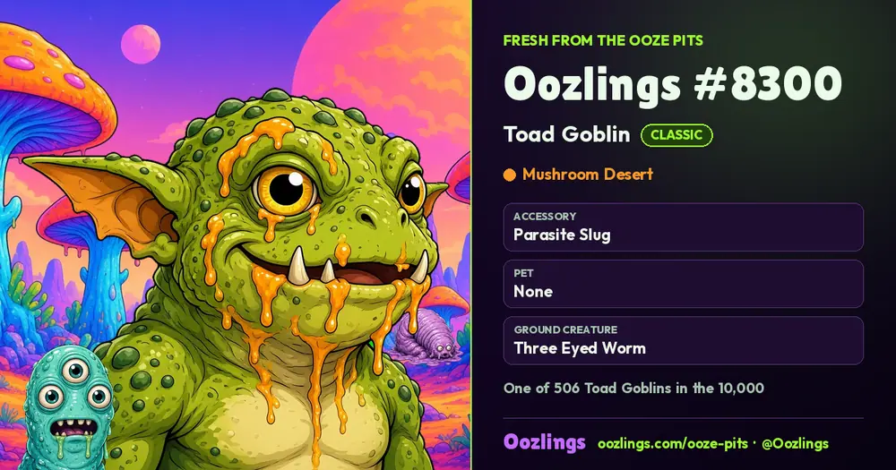 Oozlings #8300, a Classic Toad Goblin in Mushroom Desert