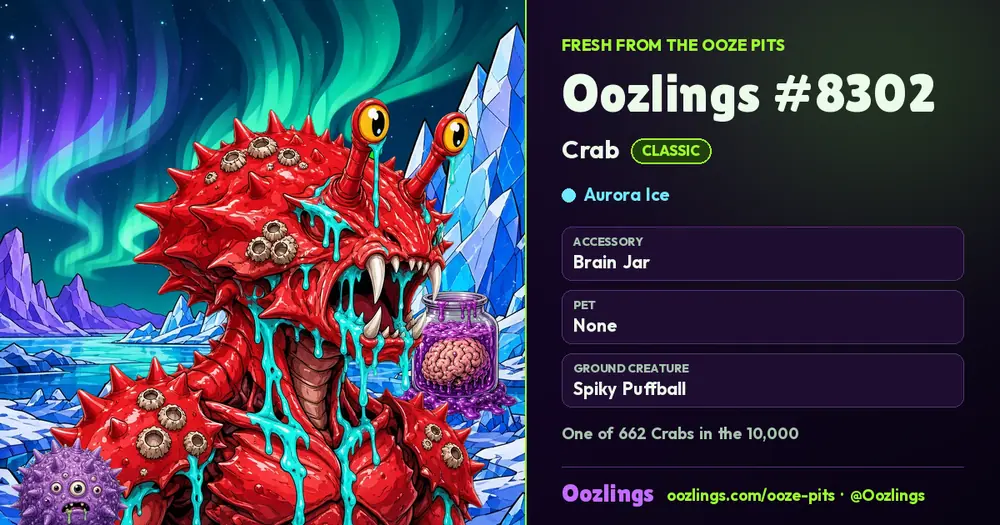 Oozlings #8302, a Classic Crab in Aurora Ice