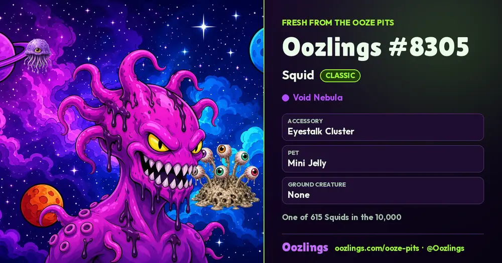 Oozlings #8305, a Classic Squid in Void Nebula