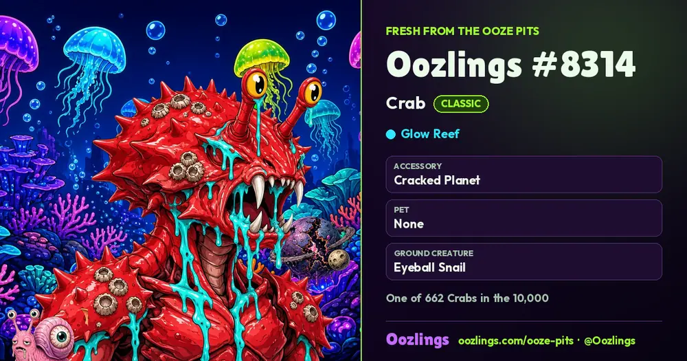 Oozlings #8314, a Classic Crab in Glow Reef
