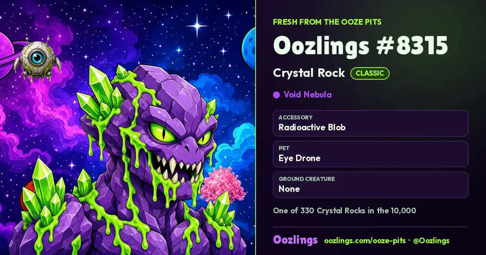 Oozlings #8315, a Classic Crystal Rock in Void Nebula
