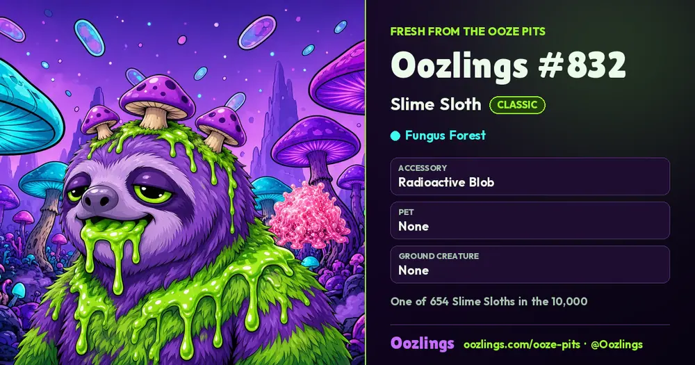 Oozlings #832, a Classic Slime Sloth in Fungus Forest