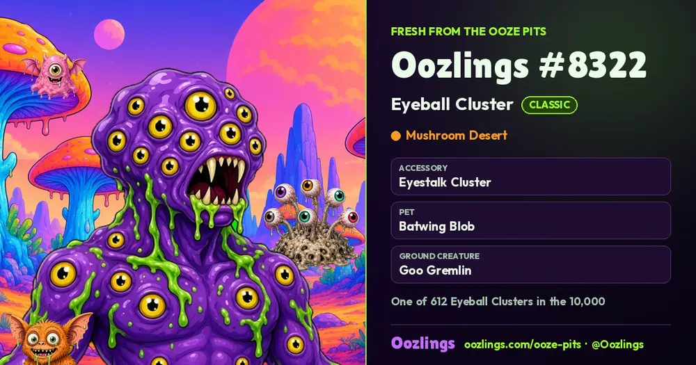 Oozlings #8322, a Classic Eyeball Cluster in Mushroom Desert