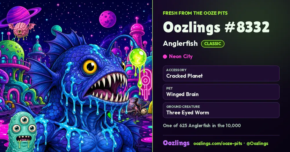 Oozlings #8332, a Classic Anglerfish in Neon City