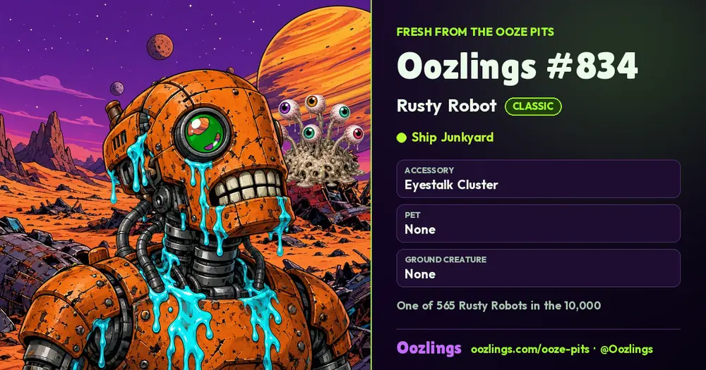 Oozlings #834, a Classic Rusty Robot in Ship Junkyard