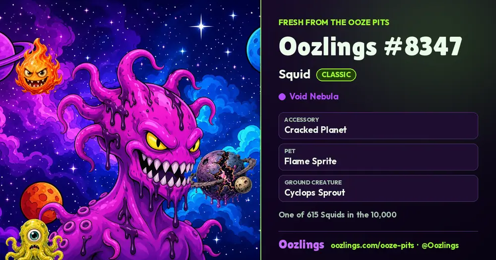 Oozlings #8347, a Classic Squid in Void Nebula