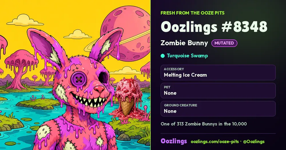 Oozlings #8348, a Mutated Zombie Bunny in Turquoise Swamp