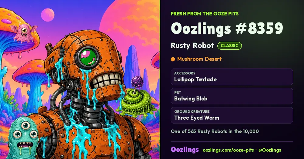 Oozlings #8359, a Classic Rusty Robot in Mushroom Desert