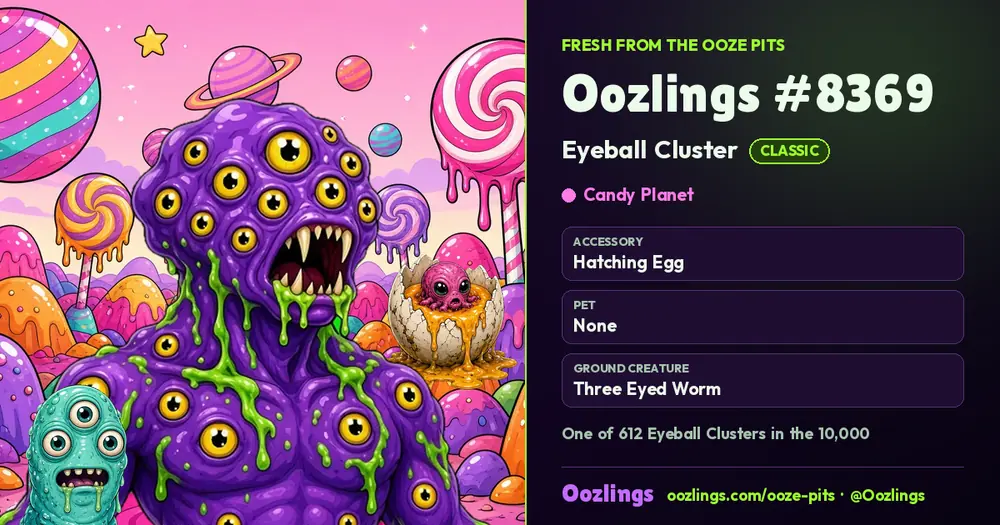 Oozlings #8369, a Classic Eyeball Cluster in Candy Planet