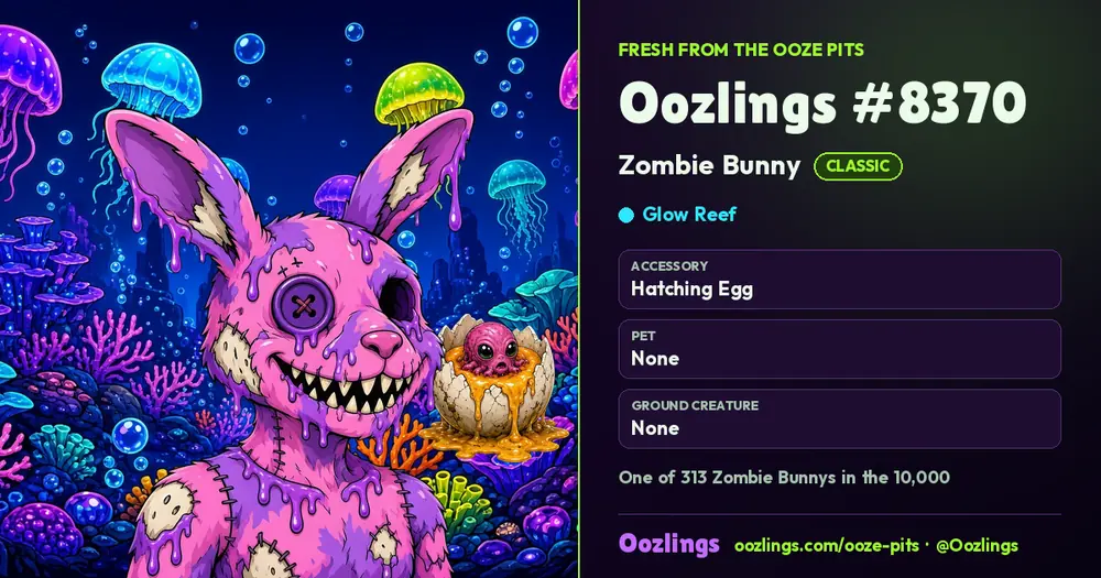 Oozlings #8370, a Classic Zombie Bunny in Glow Reef