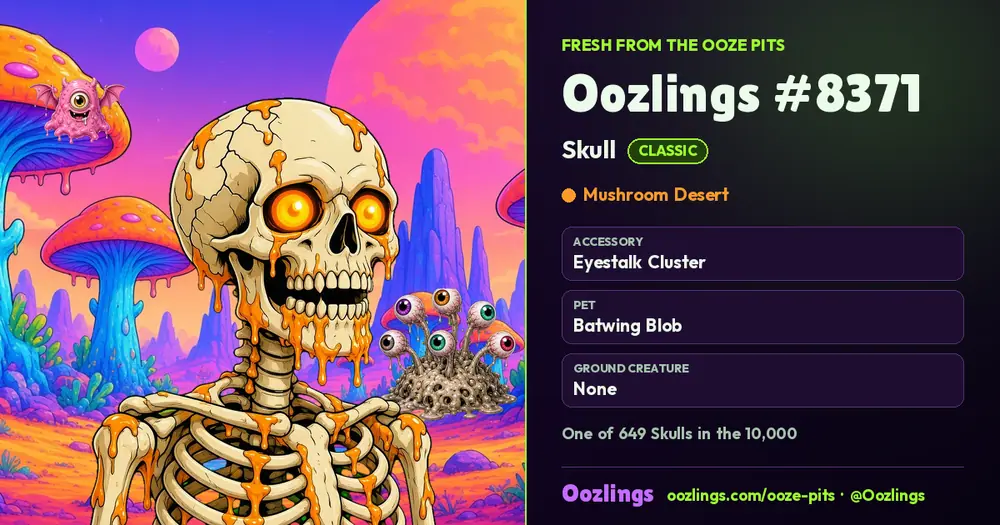 Oozlings #8371, a Classic Skull in Mushroom Desert