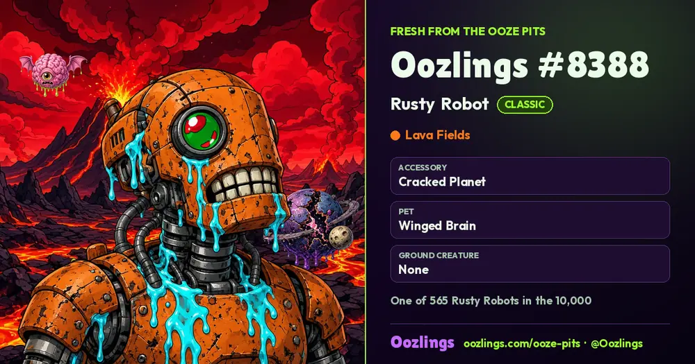 Oozlings #8388, a Classic Rusty Robot in Lava Fields