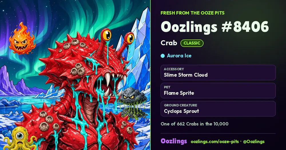 Oozlings #8406, a Classic Crab in Aurora Ice