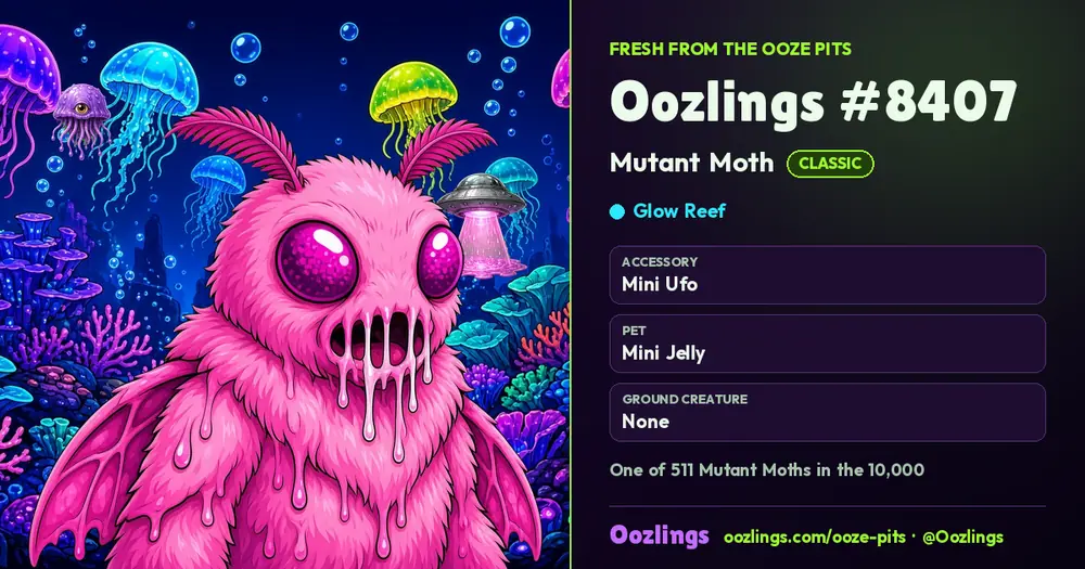 Oozlings #8407, a Classic Mutant Moth in Glow Reef