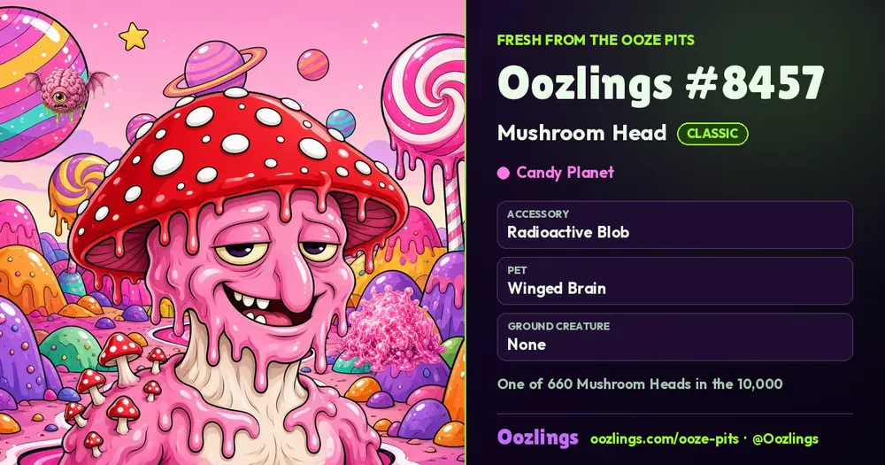 Oozlings #8457, a Classic Mushroom Head in Candy Planet