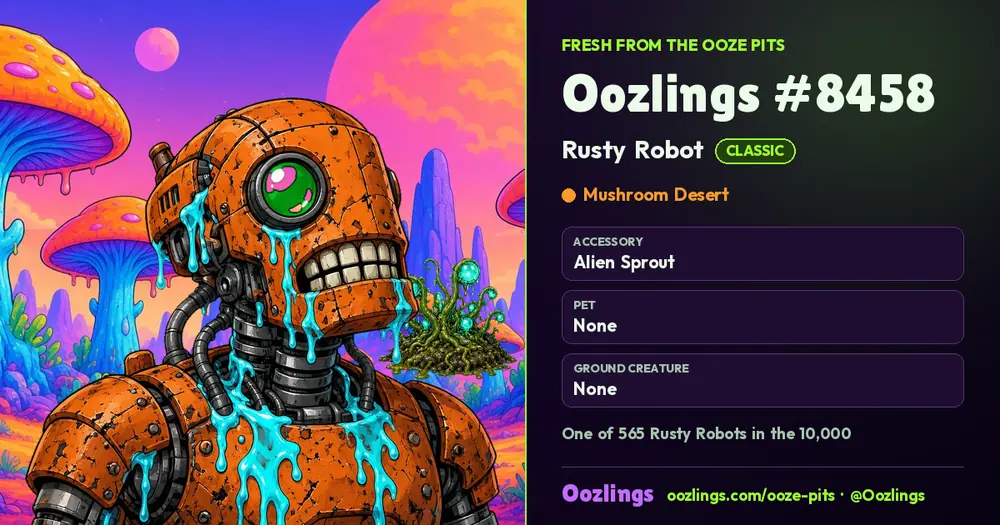 Oozlings #8458, a Classic Rusty Robot in Mushroom Desert