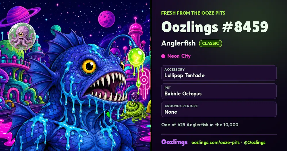 Oozlings #8459, a Classic Anglerfish in Neon City
