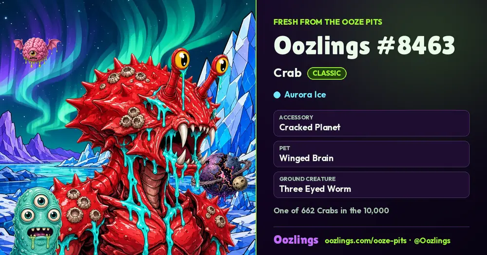 Oozlings #8463, a Classic Crab in Aurora Ice