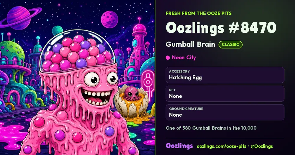 Oozlings #8470, a Classic Gumball Brain in Neon City