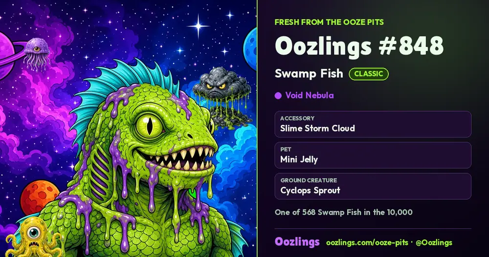 Oozlings #848, a Classic Swamp Fish in Void Nebula