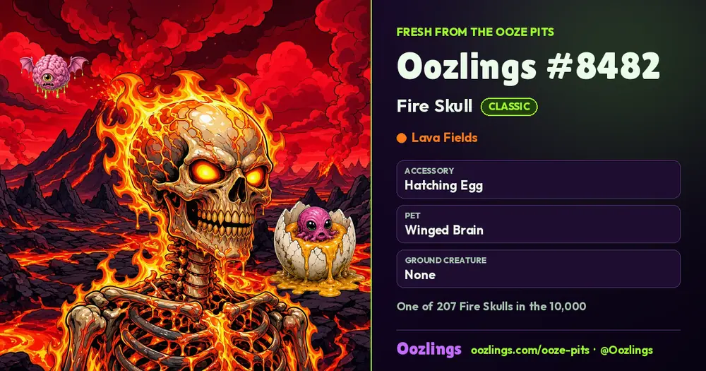 Oozlings #8482, a Classic Fire Skull in Lava Fields