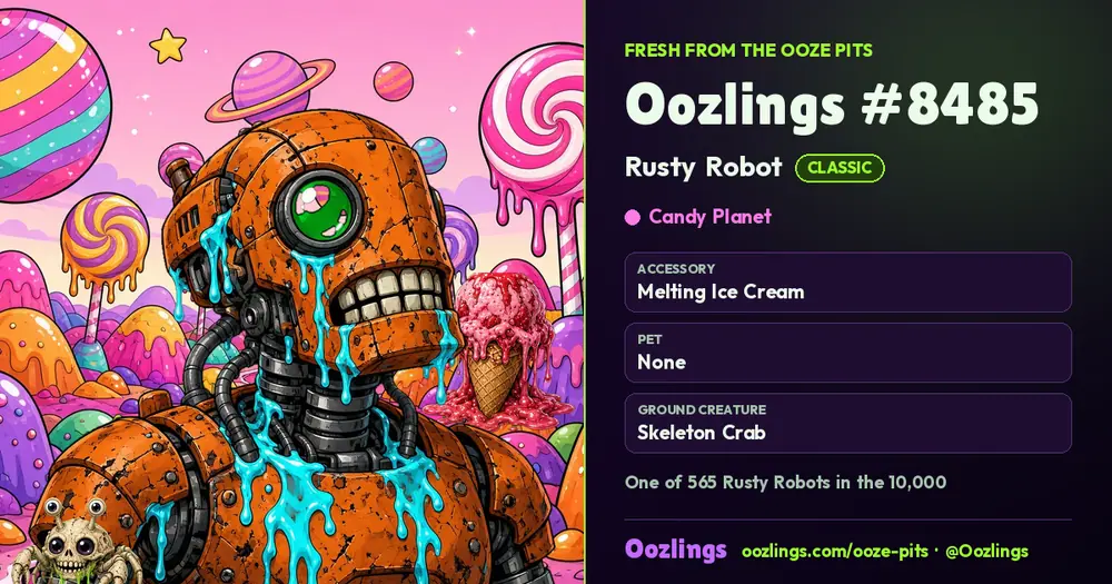 Oozlings #8485, a Classic Rusty Robot in Candy Planet