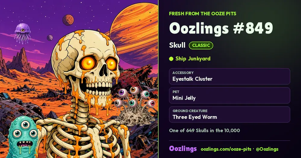 Oozlings #849, a Classic Skull in Ship Junkyard