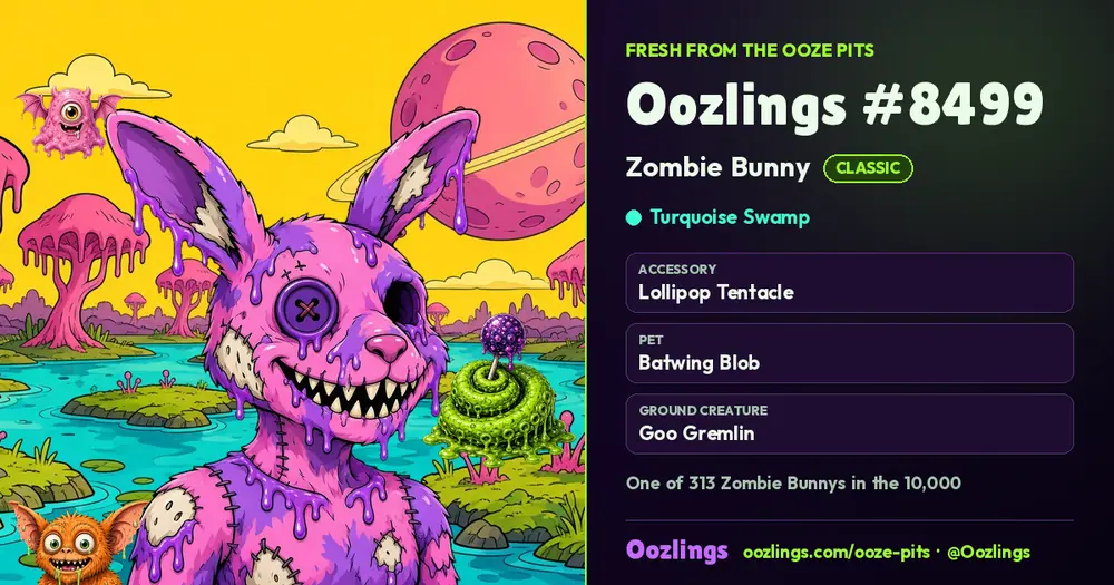 Oozlings #8499, a Classic Zombie Bunny in Turquoise Swamp
