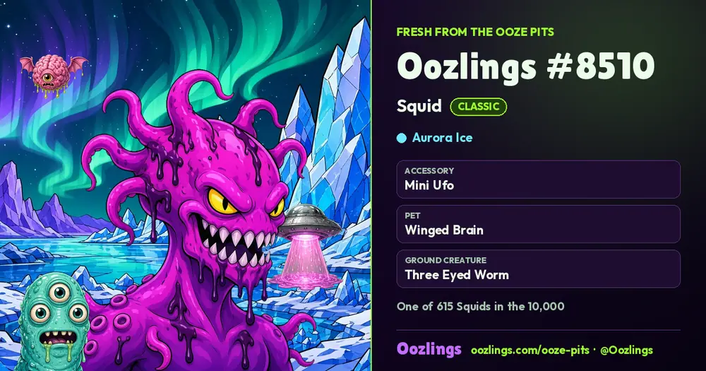 Oozlings #8510, a Classic Squid in Aurora Ice