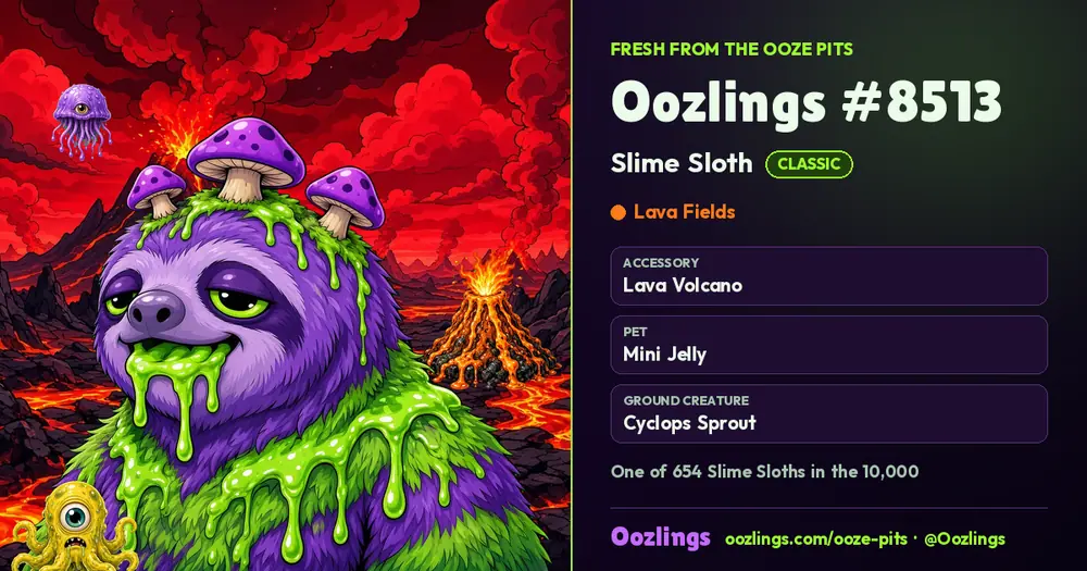 Oozlings #8513, a Classic Slime Sloth in Lava Fields