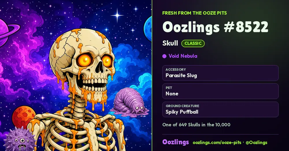 Oozlings #8522, a Classic Skull in Void Nebula