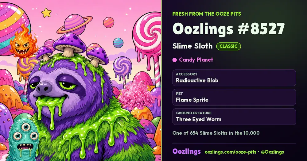Oozlings #8527, a Classic Slime Sloth in Candy Planet